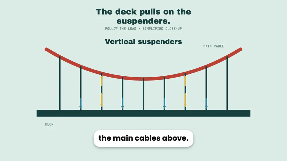 How a bridge hangs from two cables